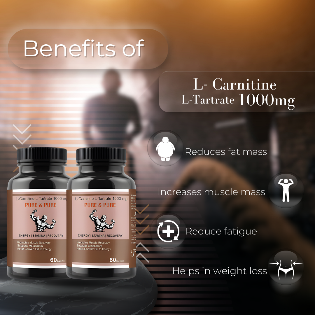 L-Carnitine L-Tartrate 1000mg for Strength & Weight Management 60+60 T Pure & Pure Healthcare India L-Carnitine L-Tartrate 1000mg for Strength & Weight Management 60+60 T Pure & Pure Healthcare India