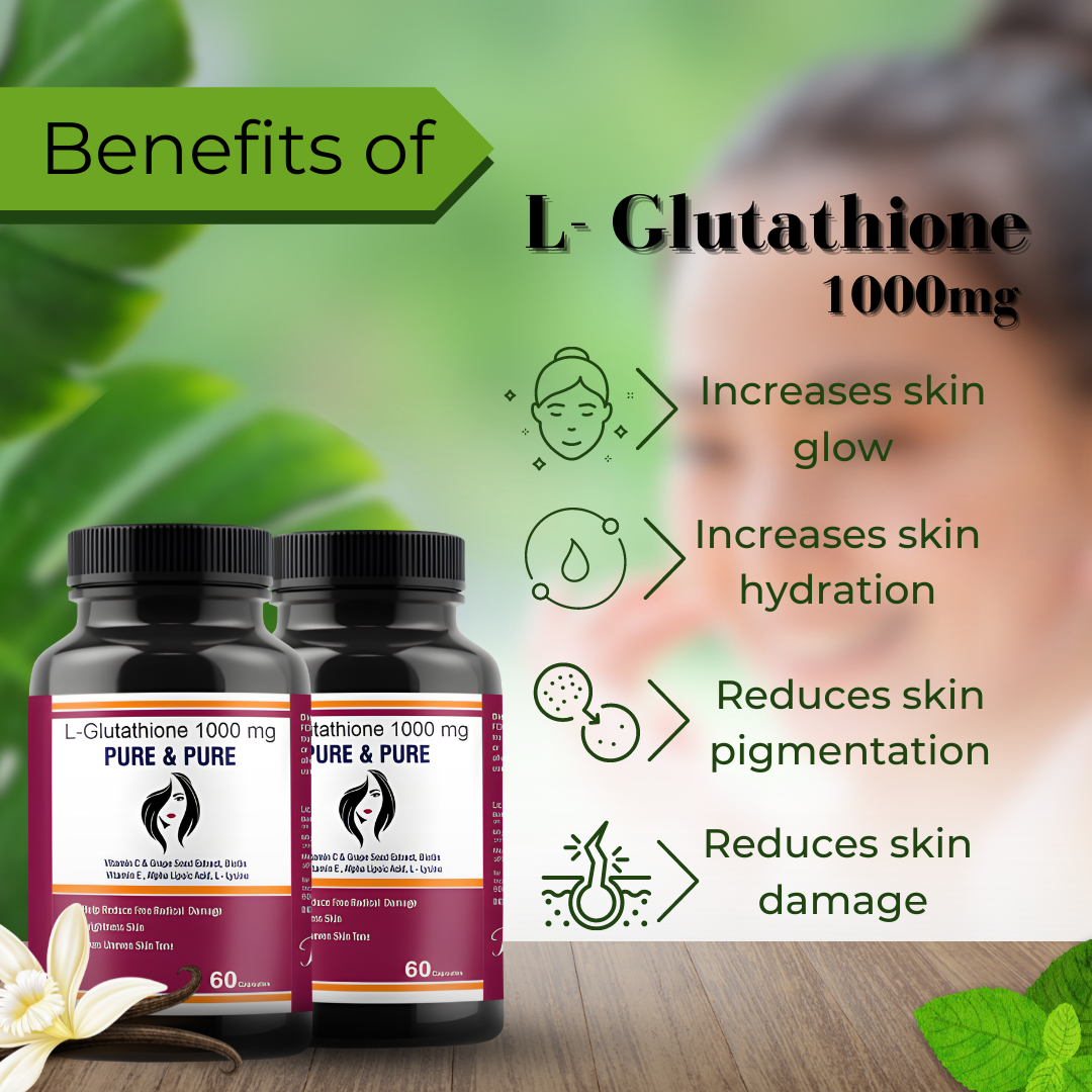 L-Glutathione 1000mg for Glowing skin Pack of 5 Bottles(N)