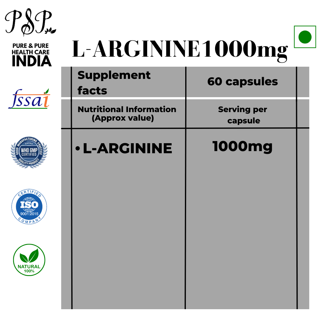 L-Arginine 1000 mg Tablet - Pre Workout Booster 60 tab