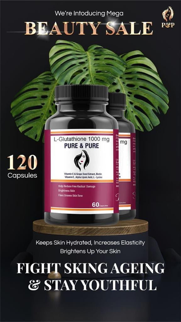 L-Glutathione For Skin With Vitamin C,E, Pack Of 2 bottle 60+60 Capsules
