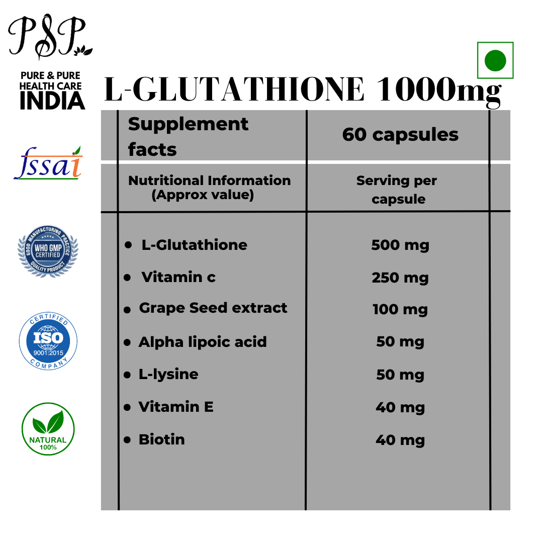 L-Glutathione for skin with Vitamin C, E, 60 + 60 tab