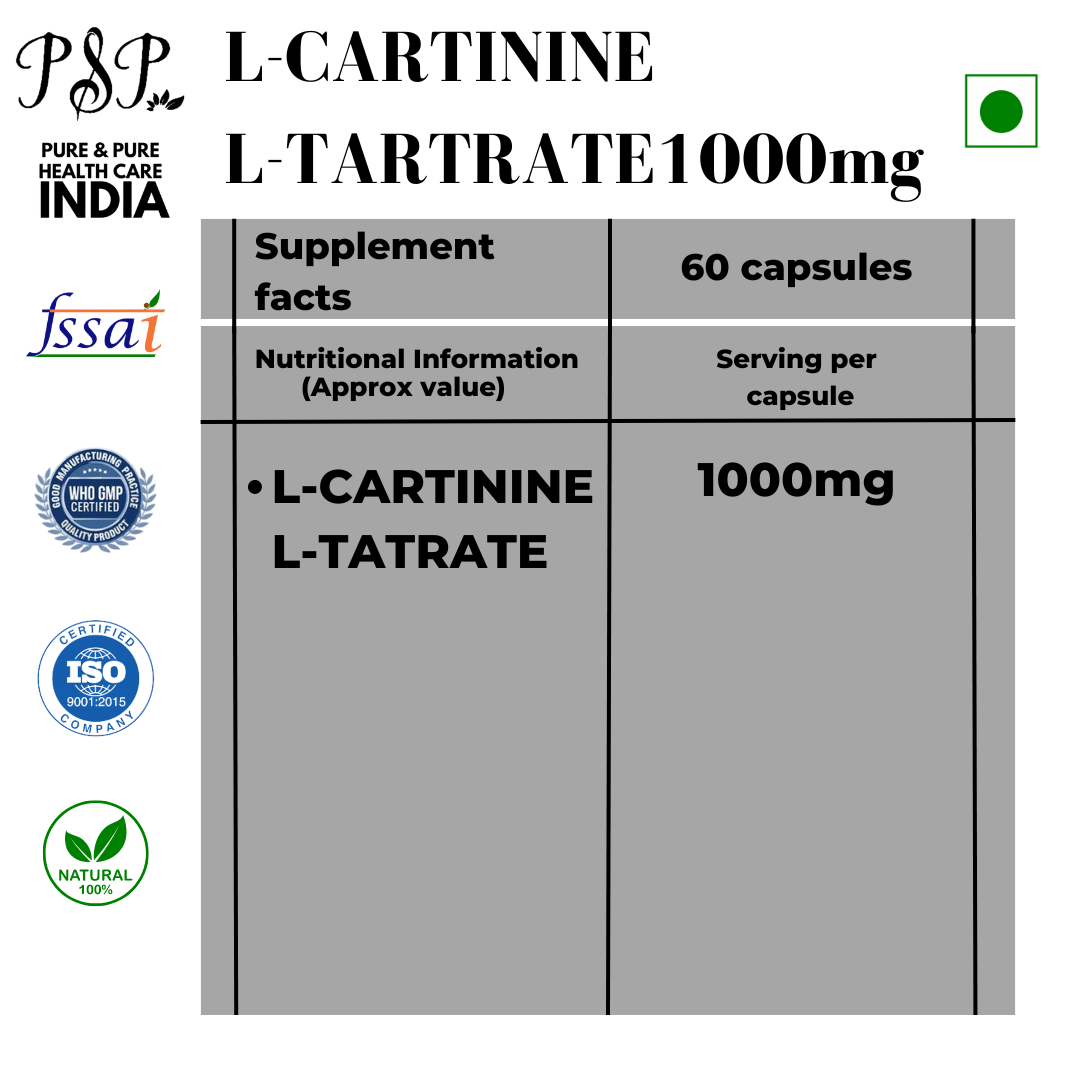 L-Carnitine L-Tartrate 1000mg Strength & Weight Management - 60 tab