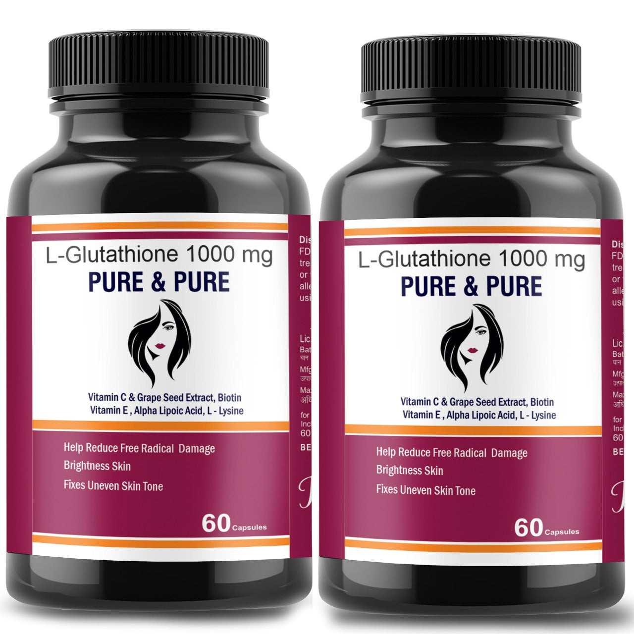 Pure & Pure Healthcare L-Glutathione Tablets 1000mg with Vitamin E and C For GlowingSkin( Pack of 2 )60 +60 capsules